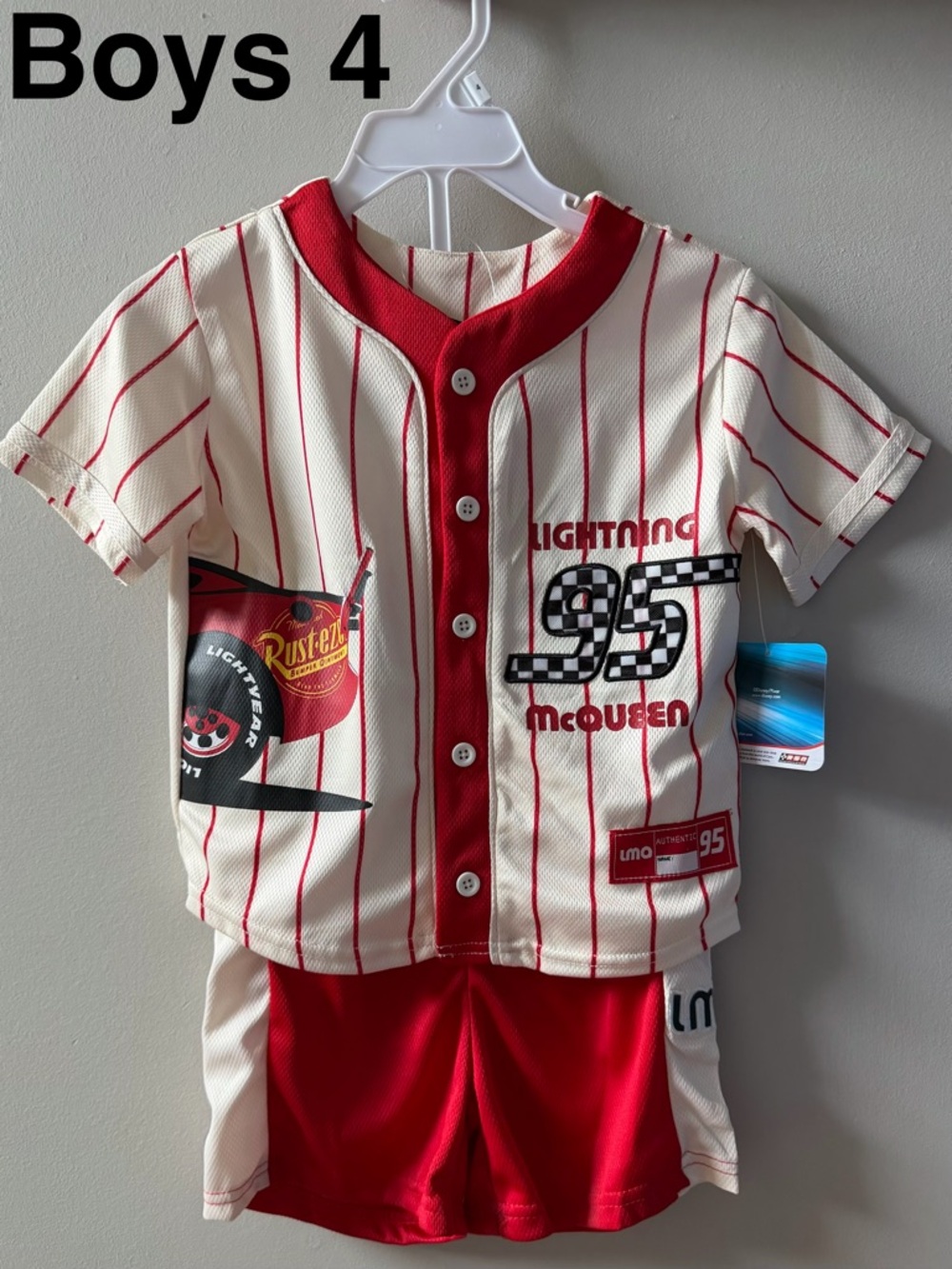 Disney Cars Jersey Set 4 Outfit Toddler Trucks NEW Lightning McQueen 95 Kachow